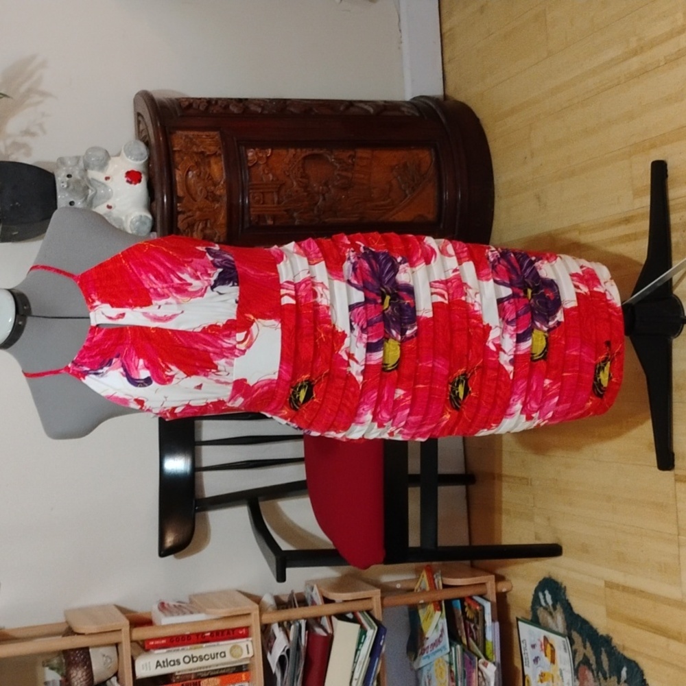 London Times Red and White Floral Dress Size 10